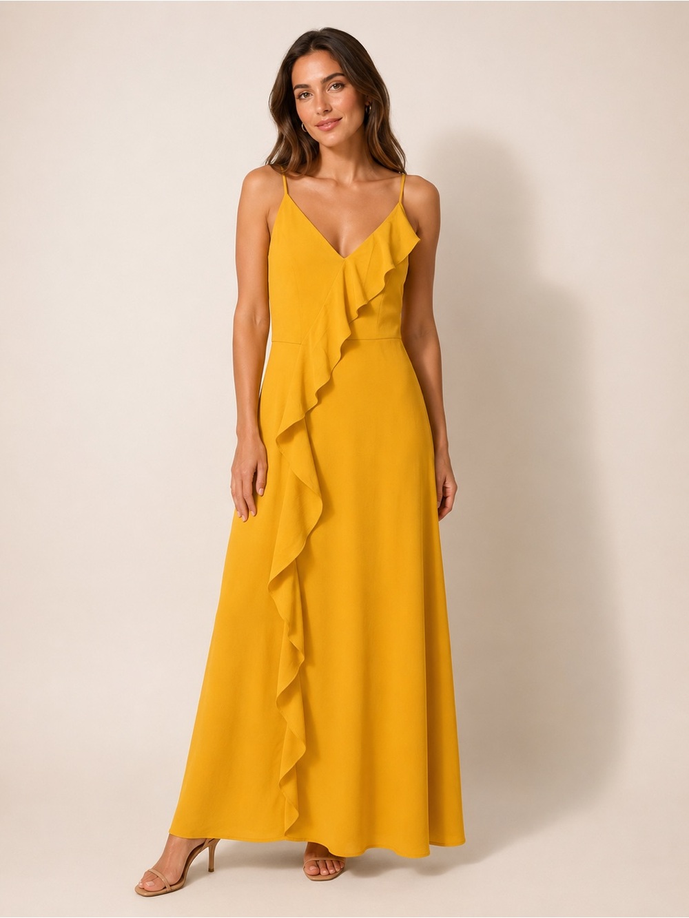 Premier Amour Mustard Yellow Ruffle Maxi Dress Size 14